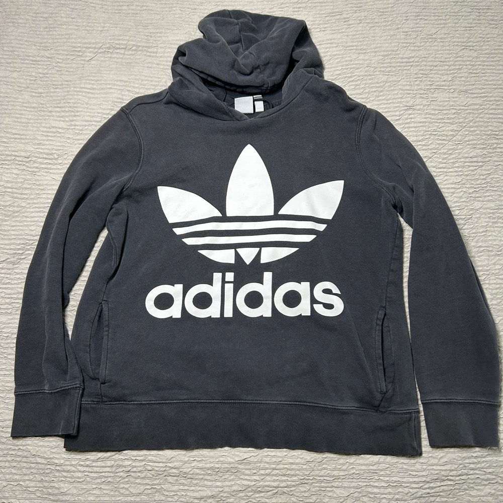 Adidas Originals Trefoil Hoodie Black White Logo Pullover CE2408 Womens Medium